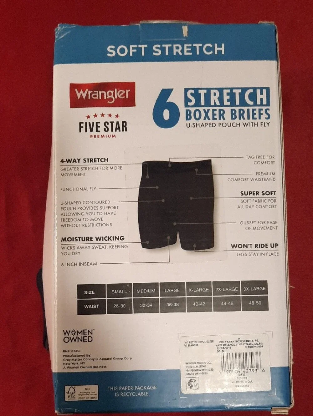 Wrangler Five Star Premium Boxer Briefs - Navy and Light Blue (6-Pack)